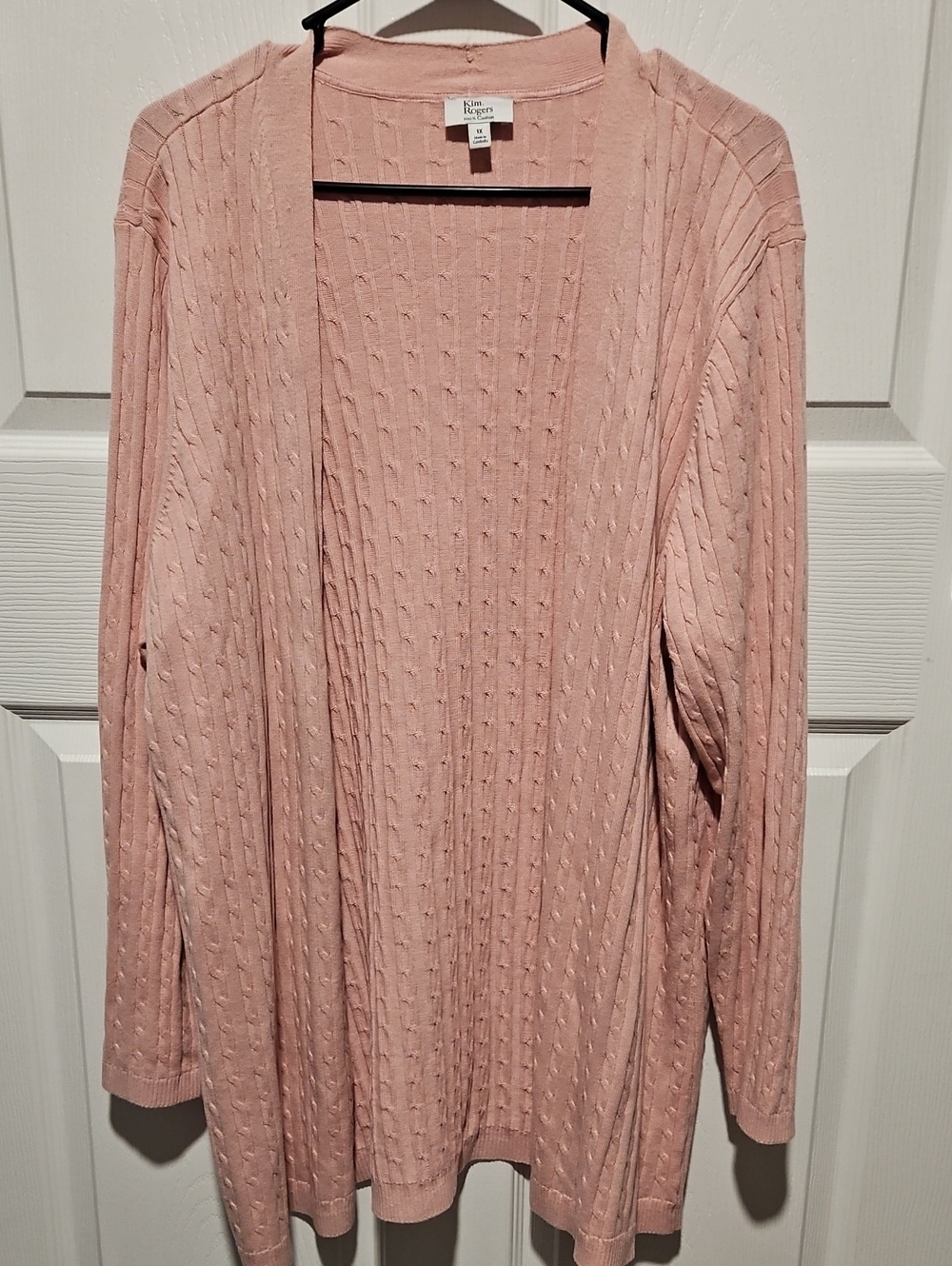 Kim Rogers Dusty Pink Open-Front Cable Cardigan